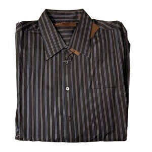Perry Ellis XL Mens Black Striped Long Sleeve Button-Down Shirt 100% Cotton New